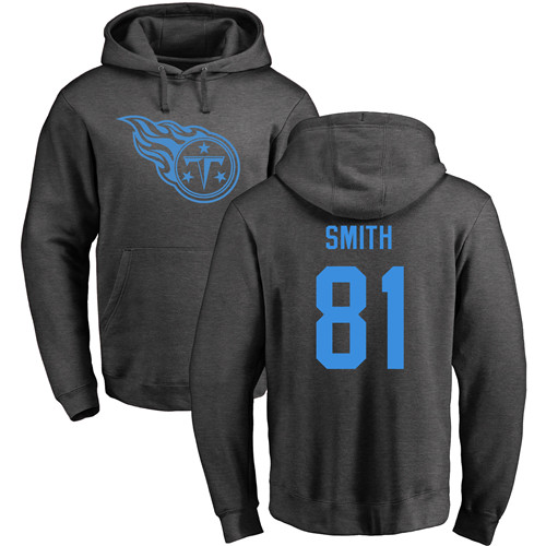 Tennessee Titans Men Ash Jonnu Smith One Color NFL Football #81 Pullover Hoodie Sweatshirts->nfl t-shirts->Sports Accessory